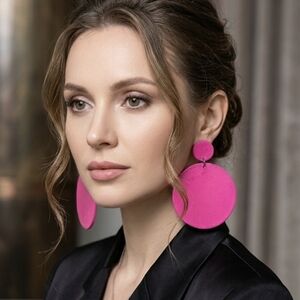 Vibrant Pink Circle Earrings.